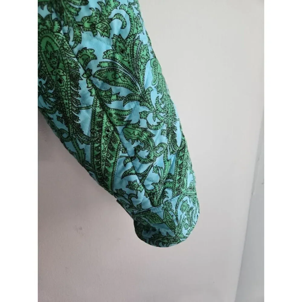 Charter Club Women Teal Green & Blue Floral Quilted Cotton Button Jacket size XL